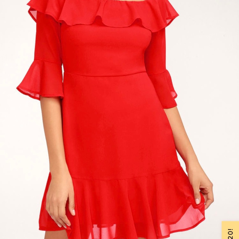 NWT Romantic Mood Red Off-the-Shoulder Dress